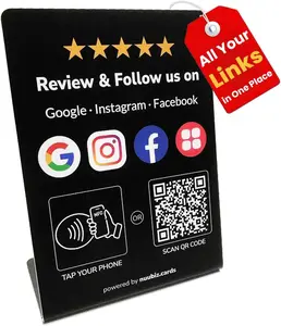 Review Stand for Google with Social Media Sign – Multi-Link Review & Follow us on Instagram, Facebook & More, Reusable NFC Tap or QR Scan – No App, No Fees – Easy Setup, Works with All Smartphones