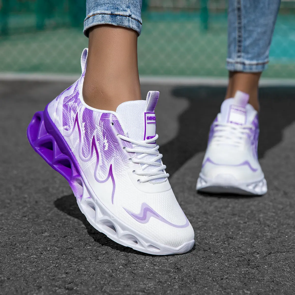 Women's Plus Size Sports Shoes - Glossy Platform Sneakers with Thick Rocker Soles for Training and Running, Walking Shoes, Athletic, Low Top, Lace-Up, Pu Leather, Cloth, Slip Resistant Shoes