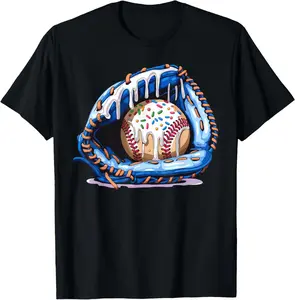 Baseball Drip Ice Cream Sprinkles Baseball Glove Youth Boys T-Shirt Cotton Fabric