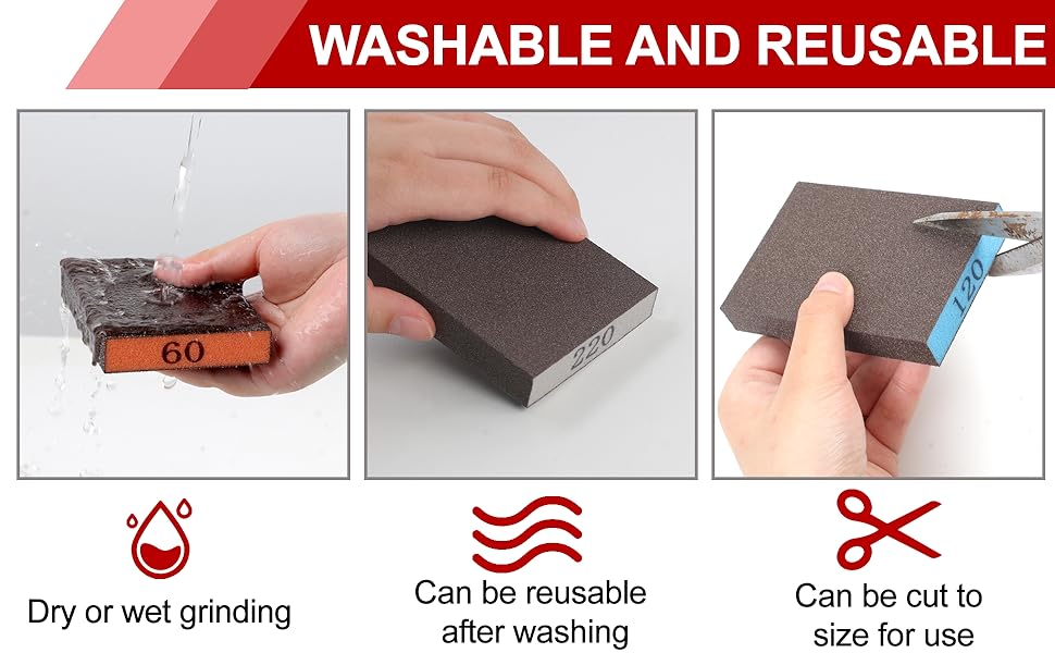 8 Pack Sanding Sponge, Washable and Reusable Sanding Blocks for Drywall Wood Metal Furniture, 60/80/120/220 Grit Sandpaper Block Assortment