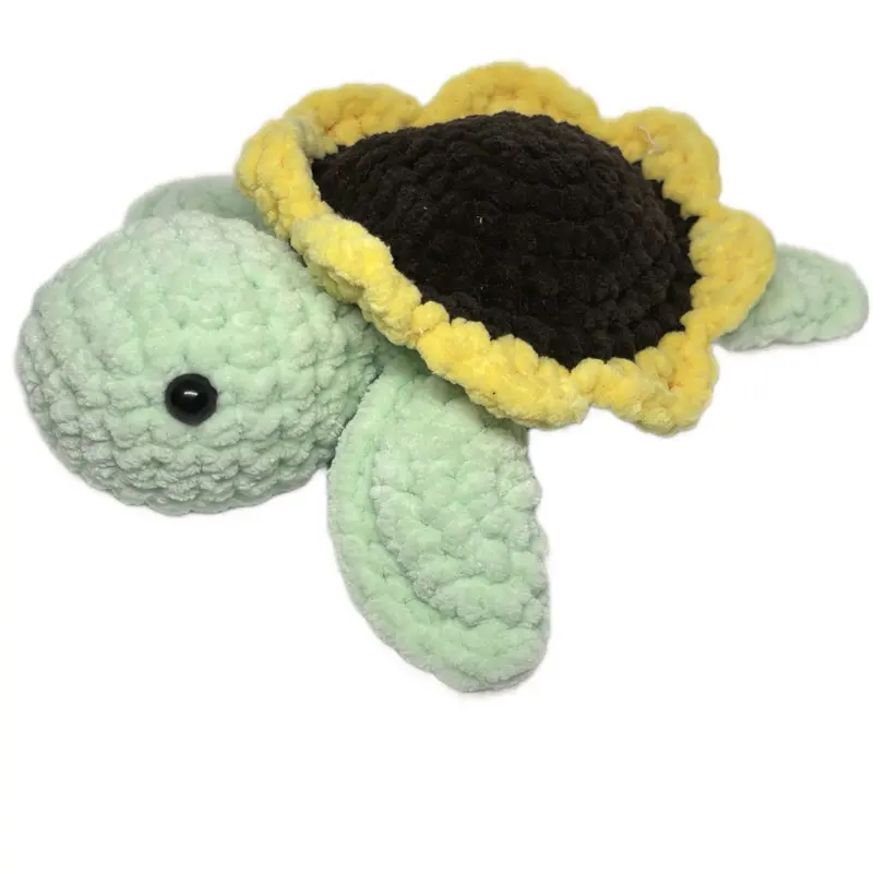 Handmade Sunflowers Turtle Crochet Amigurumi 5x5x3 Inch Soft Toy with Yellow Flower Cap