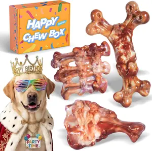Apasiri 3-Pack Tough Dog Toy Gift BoxIndestructible Bacon-Scented for Large AggressiveChewers Universal Design