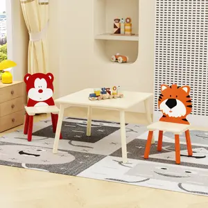 Table and Chairs Set|Toddler Activity Table|Wooden Play Table with Bear Tiger Design|Childrens Furniture Set|Solid Wood Learning Desk|Montessori Play Table|Nursery Activity Center|Kids Study Table Set|Easy Assembly Play Furniture|Childrens Table Chair Set