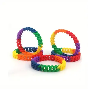 2pcs Rainbow Layered Silicone Bracelets - Durable, No-Power Sports Accessories, Hot, Twist, Hollow