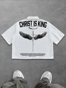 Men's Casual Short Sleeve Shirt, High-Quality Soft Breathable Fabric, Christ Is King Print, Loose Cuban Collar, Weekend Party Wear