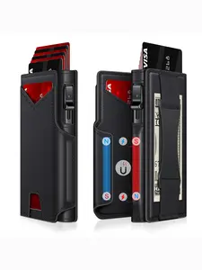 Men's Ultra-Thin Pop-Out Card Holder, RFID Blocking Credit Card Wallet, Credit Card Organizer, RFID Card Slots with ID Window and Extensible Cash Slot, Compact Aluminum Case