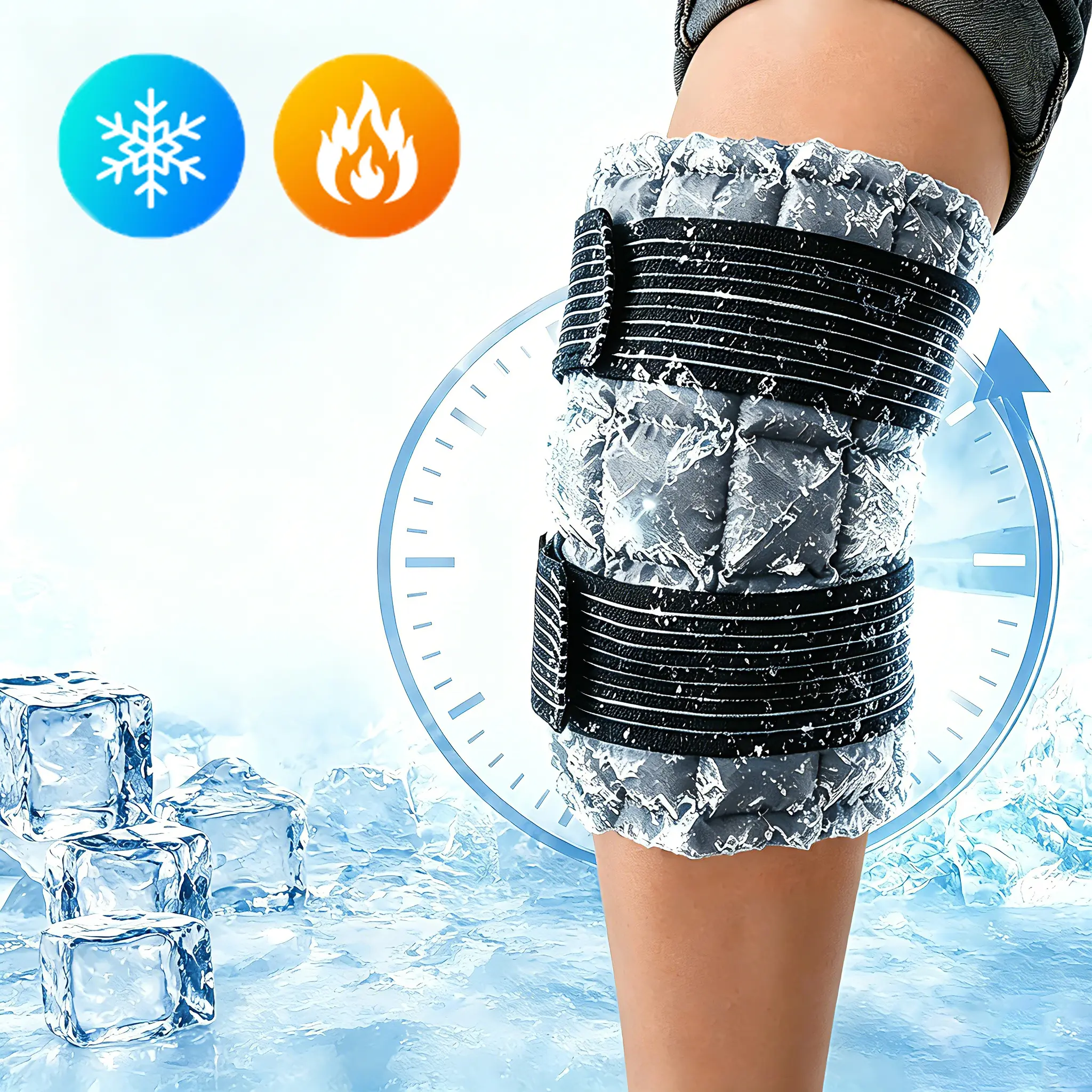 Reusable Extra Large Ice Pack Wrap for Knee Wraps, Adjustable-Flexible Hot & Cold Compress with Microwave Heat & Water Absorbent, Post Workout Care for Back, Shoulder, Arms, Legs, Adjustable Size, Polymer Resin