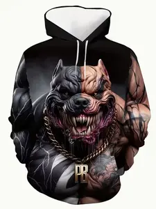 Digital Print Fashion Hoodie, Fall Sweatshirt, 3D Graphic Design, Bulldog and Pitbull Patterns, Casual All-Season Wear