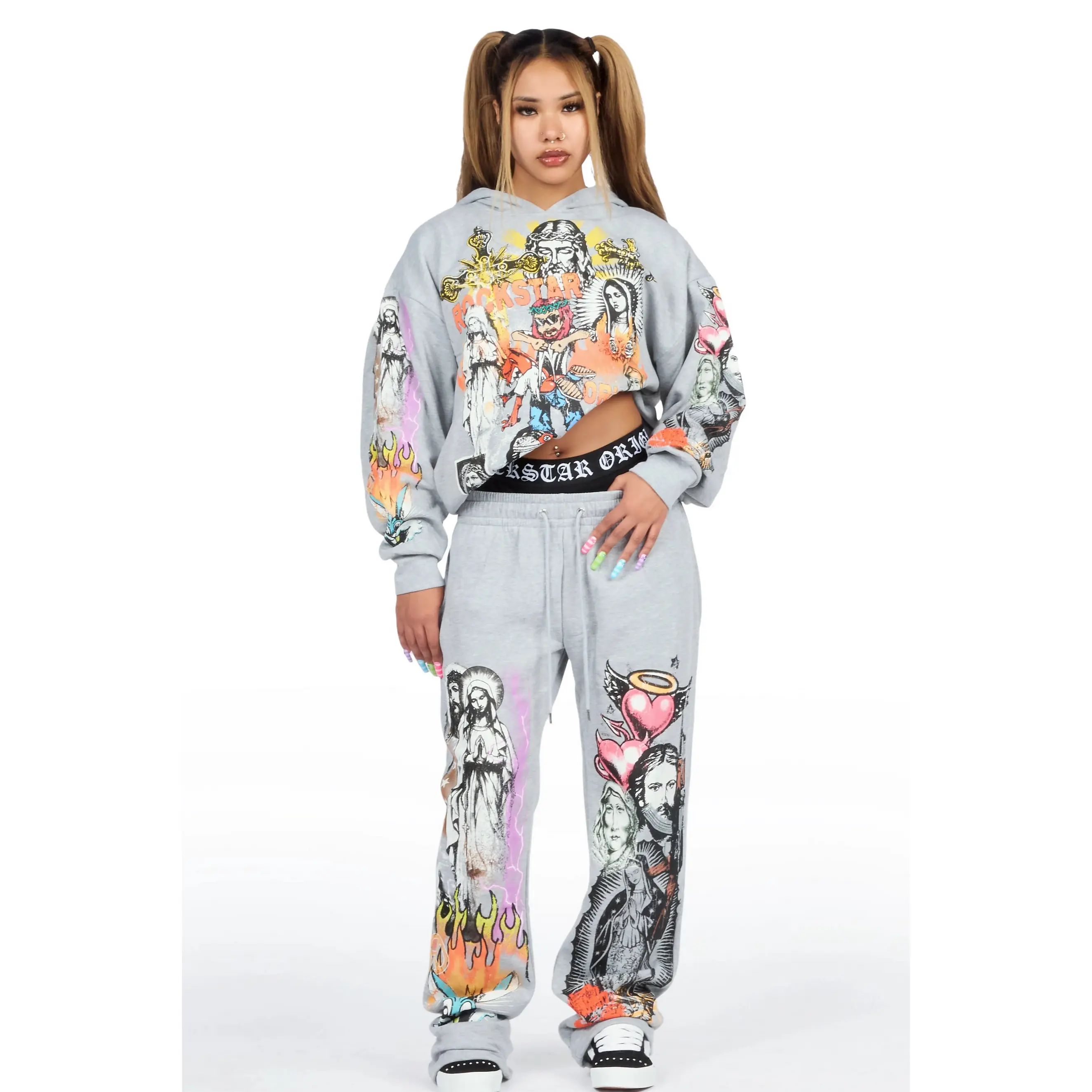 Obscura Heather Grey Graphic Baggy Fit Track Set