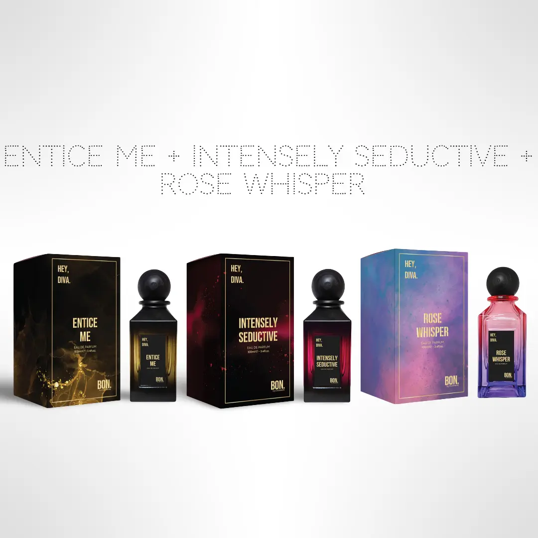 The Diva Bundle of 3 – Entice Me + Intensely Seductive + Rose Whisper by Oudware – Eau De Parfum Gift Bundle (100ml / 3.4 oz Each), Fragrance Scent, Luxurious Perfume