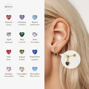 Birthstone Heart Screw Back Earrings