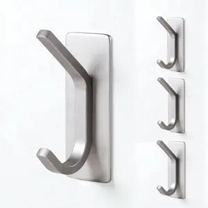 4 Pack Adhesive Towel Hooks, Stainless Steel Self Sticky Wall Hooks Waterproof Shower Hooks for Robe Clothes, No Drilling Towel Hangers for Bathroom Kitchen Bedroom