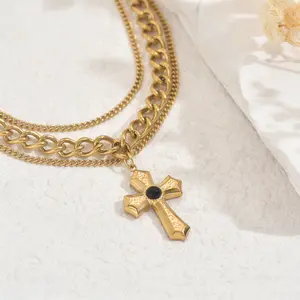 The "Obsidian Cross" Double-Layer Bracelet—a fusion of industrial edge and vintage charm. Featuring an antiqued matte gold finish set with obsidian, this wrist accessory exudes a cool, American vintage aesthetic.