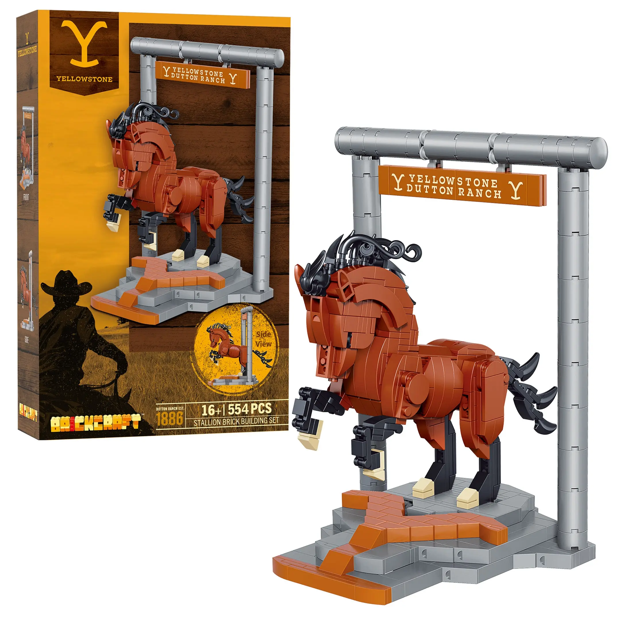 Brickcraft Yellowstone Stallion Horse Building Set, 554-Piece Collectible Model Kit for Adults & Teens 16+