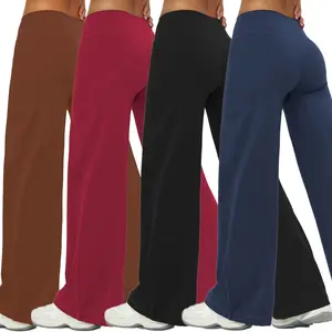 Women's Yoga Wide-Leg Pants for Sports Fitness Outdoor Yoga and Casual Daily Wear Long Length High Stretch 92% Polyester 8% Elastane, Comfort, Fabric