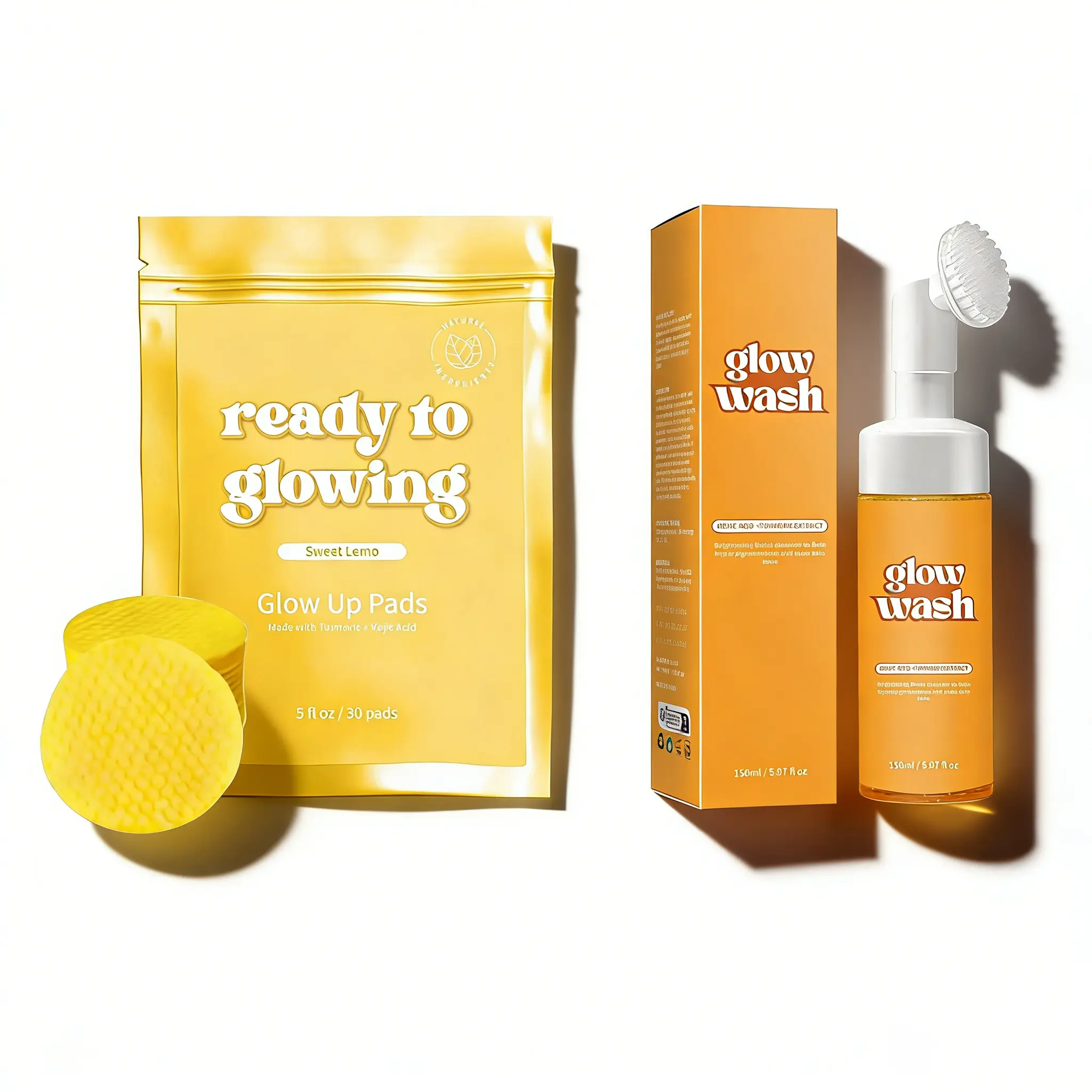 Ready to Glowing Glow Wash & FREE Turmeric Pads BeautyKit for Healthy Skin Comprehensive Skincare Routine with Sweet Lemo Glow Up Pads