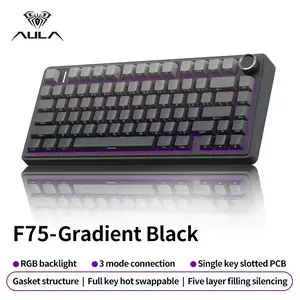 AULA F75 Gaming Keyboard E-sports Mechanical Keyboard RGB Customizable 75% Layout Side-Engraved Gasket-Type Reaper Switch Gradual Gray Side-Engraved 80-Key PBT Gradual Keycap Keyboard Tactile Typing Compact