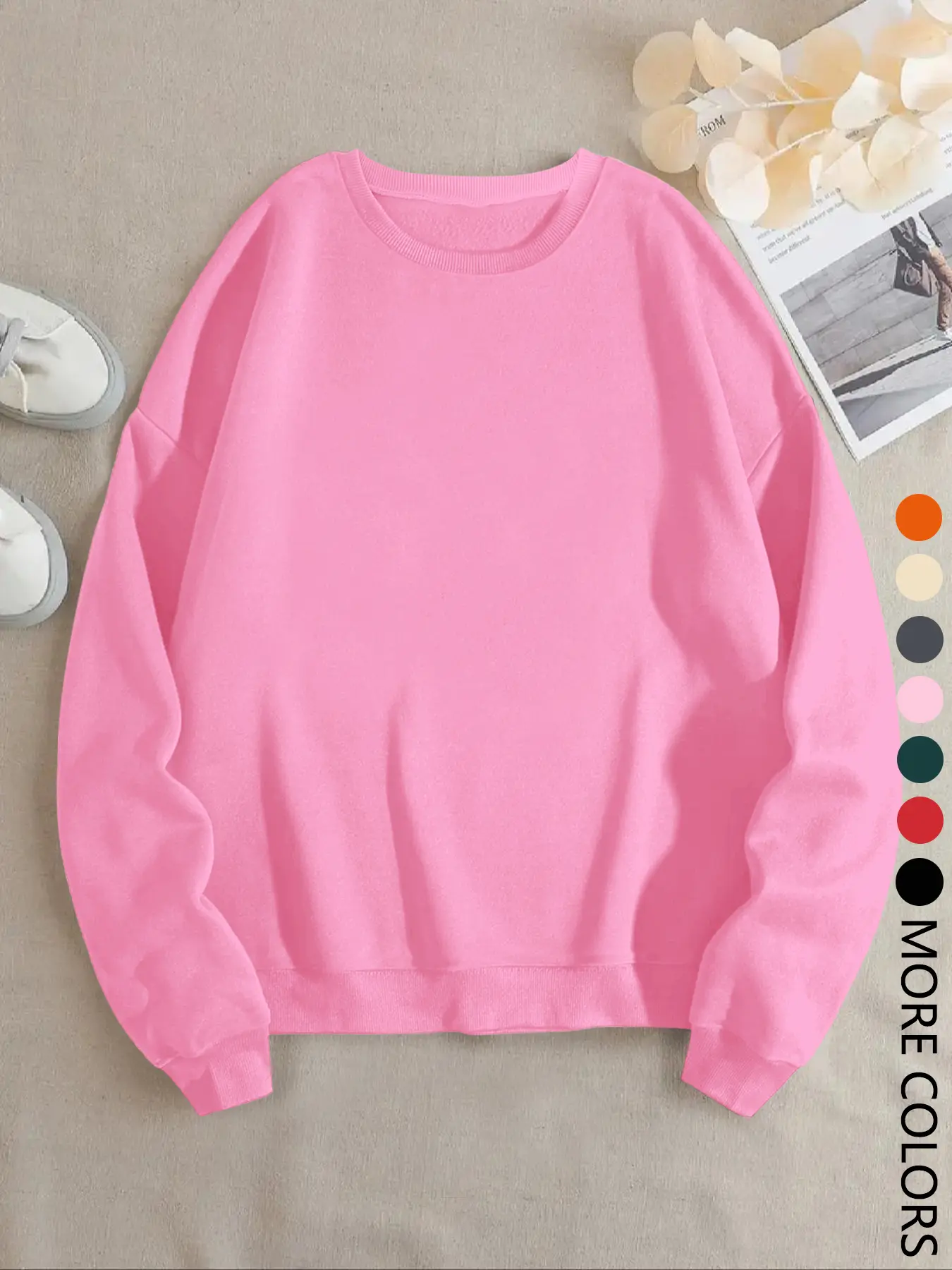 Women's Casual Long Sleeve Sweatshirt, Womenswear, Plain Woven Fabric, Fitted Style, Breathable & Comfortable, Perfect for Daily Wear