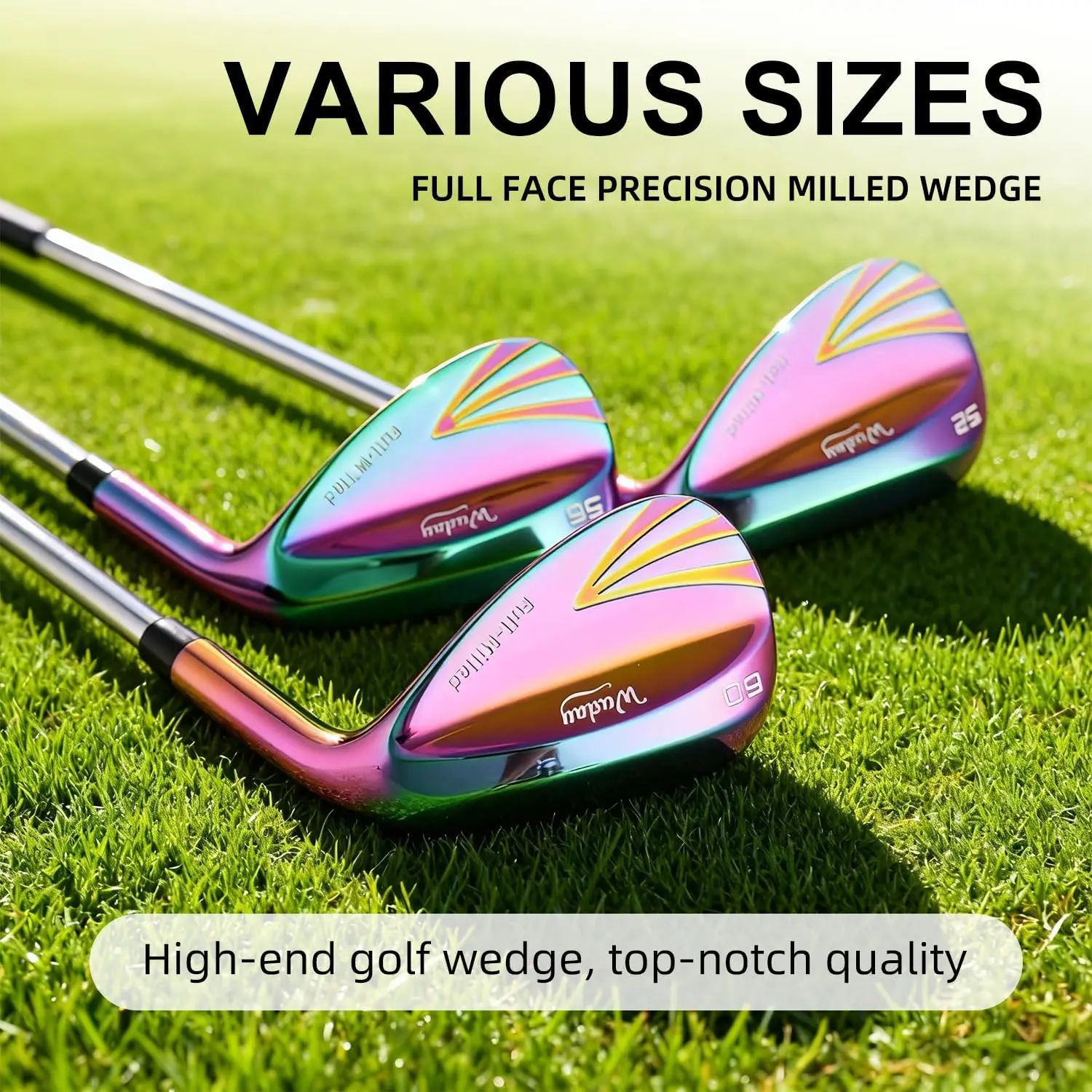 Wuday Rainbow Men‘s Right Hand Golf Wedge – 52/56/60 Degree Lob & Sand Wedge with Low CG, Stepped Steel Shaft & Anti-Slip Grip for Grass/Sand Matte Laser Logo Sand Wedge