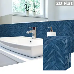 10PCS/Box GST Navy Blue Herringbone PE Crystal Foam Tile Stickers, Waterproof Oil-Proof Anti-Collision for Kitchen & Bathroom