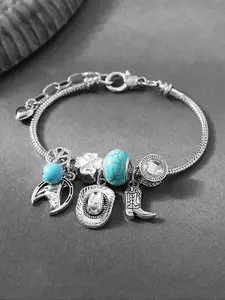 Vintage Western Cowboy Hat Pendant Beaded Charm Bracelet Four-Leaf Clover Peace Sign DIY Jewelry for Women Casual Daily Wear Copper Bracelets