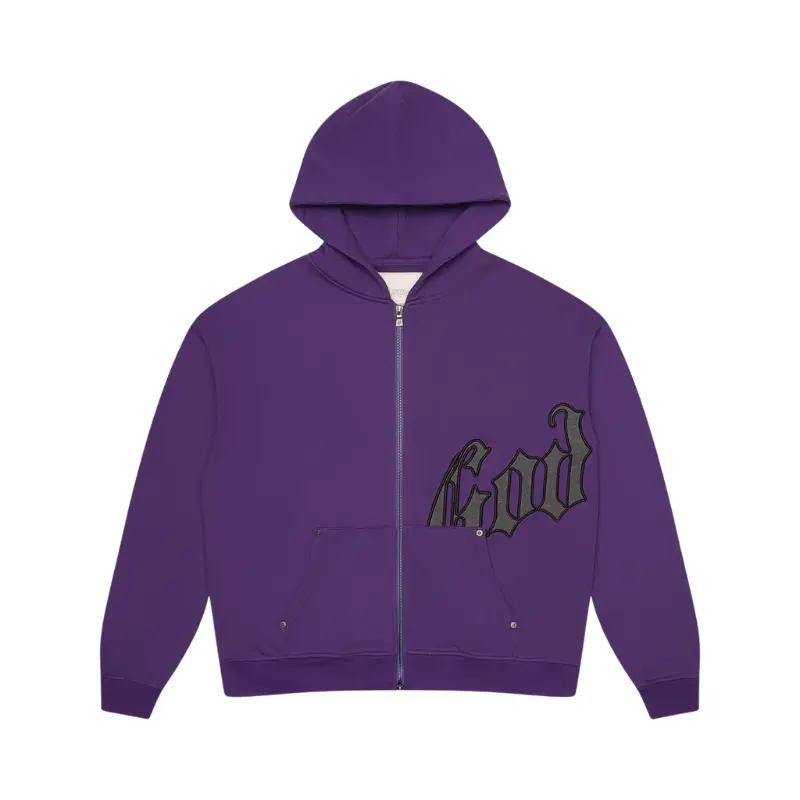 Women's Godspeed OG Logo Hoodie, Purple & Grey, Casual Ribbed Cotton Fleece Long Sleeve Top, Pullover