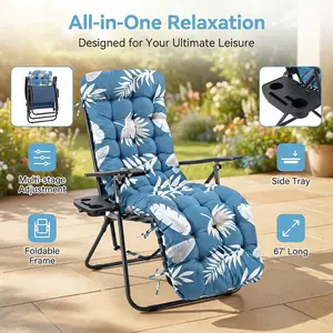 Outdoor Chaise Lounge Chair Cushion 75.1 x 22.8 x 4.7 Inches 100% Waterproof Replacement Cotton Patio Pool Lounge Chair Cushion for Outdoor Furniture with Ties, Blue Leaf