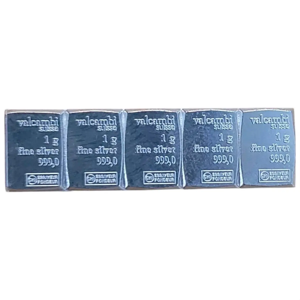 Valcambi Suisse 5 x 1 Gram Silver Bars from CombiBar – 999 Fine Silver – No Assay