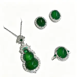 High-Quality Chalcedony Inlay Collectible Set - Adjustable Agate Ring, Translucent Buddha Pendant, Pigeon Egg Earrings
