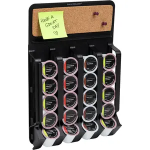Single Serve Pod Organizer Wall Mount 20 Pod Capacity Magnetic or Adhesive 10.75"L x 15.5"W x 2.5"H Black