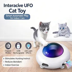 Automatic Interactive Cat Toy for Indoor Cats, UFO Cat Toy with Moving Feather, USB Rechargeable Kitten Exercise Toy