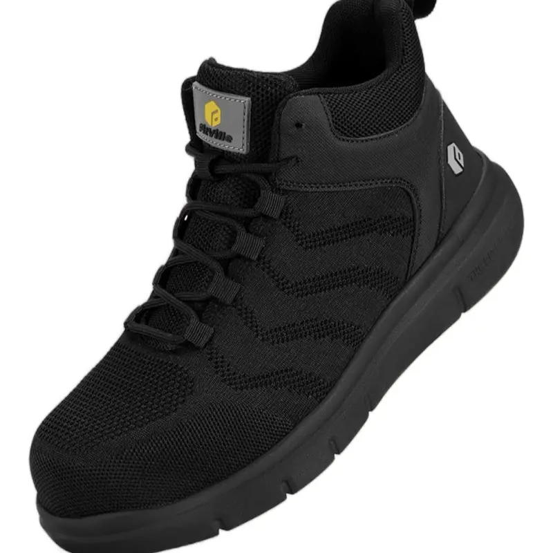 Extra Wide Work Boots for Men Composite Steel Toe Safety Shoes High Top Black Lace-Up Comfortable