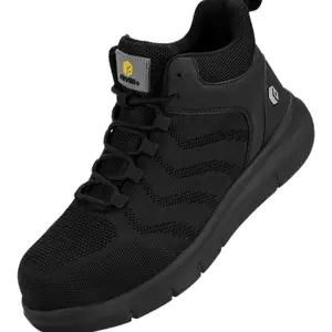 Extra Wide Work Boots for Men Composite Steel Toe Safety Shoes High Top Black Lace-Up Comfortable