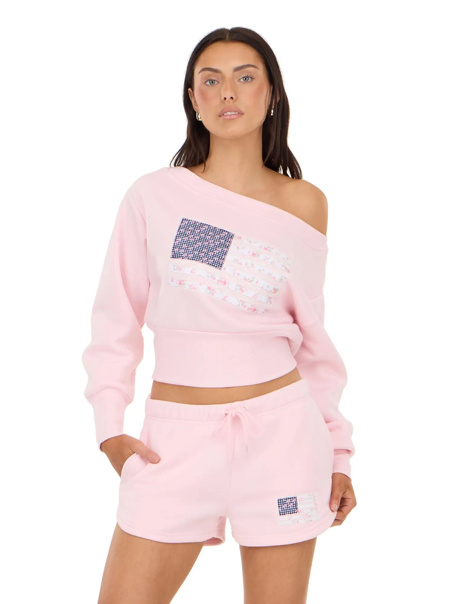 Forever 21 Off Shoulder fleece sweatshirt with graphic, Gym-To-Street Women's Pullover Sweatshirts, Loose Fit Off-The-Shoulder Women's Pullover Sweatshirts