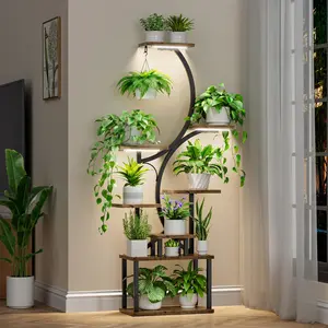 Plant Stand Indoor with Grow Lights - 62" Tall Plant Shelf, Lighted Corner Stands for Indoor, 8 Tiered Large Flower Holder, S-Shaped Decorative Rack for Room, Patent Design