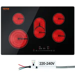VEVOR Built in Electric Stove Top,  30.3 x 20.5 inch 5 Burners, 240V Glass Radiant Cooktop with Sensor Touch Control, Timer & Child Lock Included, 9 Power Levels for Simmer Steam Slow Cook Fry