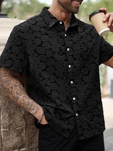 men's casual short sleeve shirt with rose pattern, retro luxe textured coffee shirt for all seasons, great gift for boyfriends