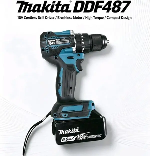 Makita DDF487 Cordless Brushless Drill Driver, Portable Hand Power Tool For Decoration, Woodworking, Metal Drilling And Household Repair, Adjustable Speed And Torque With Built-In Led Light, Equipped With Removable Belt Clip kit impact