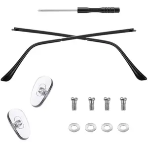 1 Pair Metal Glasses Arm Replacement, Black Glasses Repair Kit with Screws Washers Screwdriver Nose Pads Eyeglass Arms Legs Replacement Eye Glass Tightening Kit for Glass Sunglasses