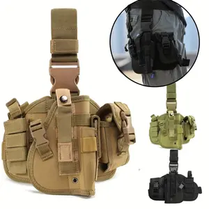 Adjustable Tactical Leg Holster with Detachable MOLLE Pouch Durable Nylon Zipper Closure Multiple Tool and Accessory Compartments Black Tactical Bag Accessories