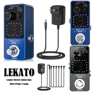 [Limited Time Deal] LEKATO Looper Electric Guitar Bass Effect Pedal Loop Auto w/ LED Screen,3 Loops 18 Minutes Record Time, w/ 9V Power Supply Adapter & USB Cable Set, w/ SYNC & Tuner Function Loop Station, Music Lover Beginner Musician Boy Girl Gift