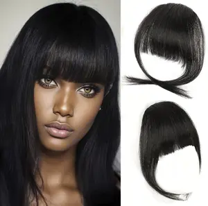 Instant Wispy Clip On hair piece Bangs for Women Synthetic fiber material & Natural Looking Fringe temple hairpiece extension Easy No-Cut Styling(Brown Black)