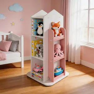 Rotating Bookshelf 360 Display 4 Tier Floor Standing Bookcase Storage Rack Kids Book Shelf Organizer Small Corner White Bookshelves for Small Space for Bedroom Living Room