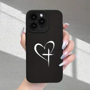 Heart Cross Pattern TPU Dual-Layer Phone Case - Premium Matte, Full Lens Protection, Shockproof, Drop-Resistant, Fingerprint-Proof, Multi-Model Fits iPhone 11 12 13 14 15 16 17 Pro Max, Ideal Gift for Friends