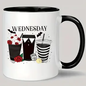 1pc, 11oz, Wednesday Themed Ceramic Mug - Durable, Reusable, Hand Wash Only, Multipurpose Coffee Cup - Ideal for Home & Office Use Best Gift for Mather's Day/ Christmas/ Halloween/ Thanksgiving Birthday/ Valentine's Day gift/ Holiday