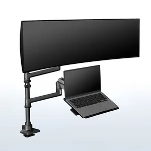 Pneumatic Arm Ultrawide Monitor and Laptop Extra Tall Desk Mount - Up to 49" Screens, 17" Laptops