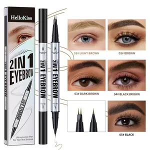 Hello Kiss 2-in-1 Dual-Ended Eyebrow Pencil with 2 Tip Precise, Microblading Eyebrow Pen That Looks Like Hair, Waterproof Natural Eye Brow Pencils for Women, Non Dry Out and Last All Day,  Flawless Brown Color Eyebrowtint Makeup Cosmetic Tool