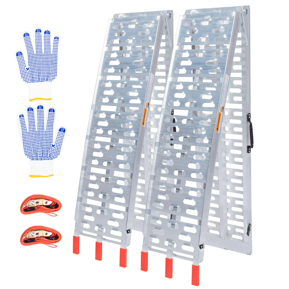 2 Pcs Thickened Folding Motorcycle Ramp, 7.5ft (90" L x 12" W) with 750 Lbs Capacity, Handle, Load Straps & Gloves for Pickup Trucks, Dirt Bikes, Includes Load Straps
