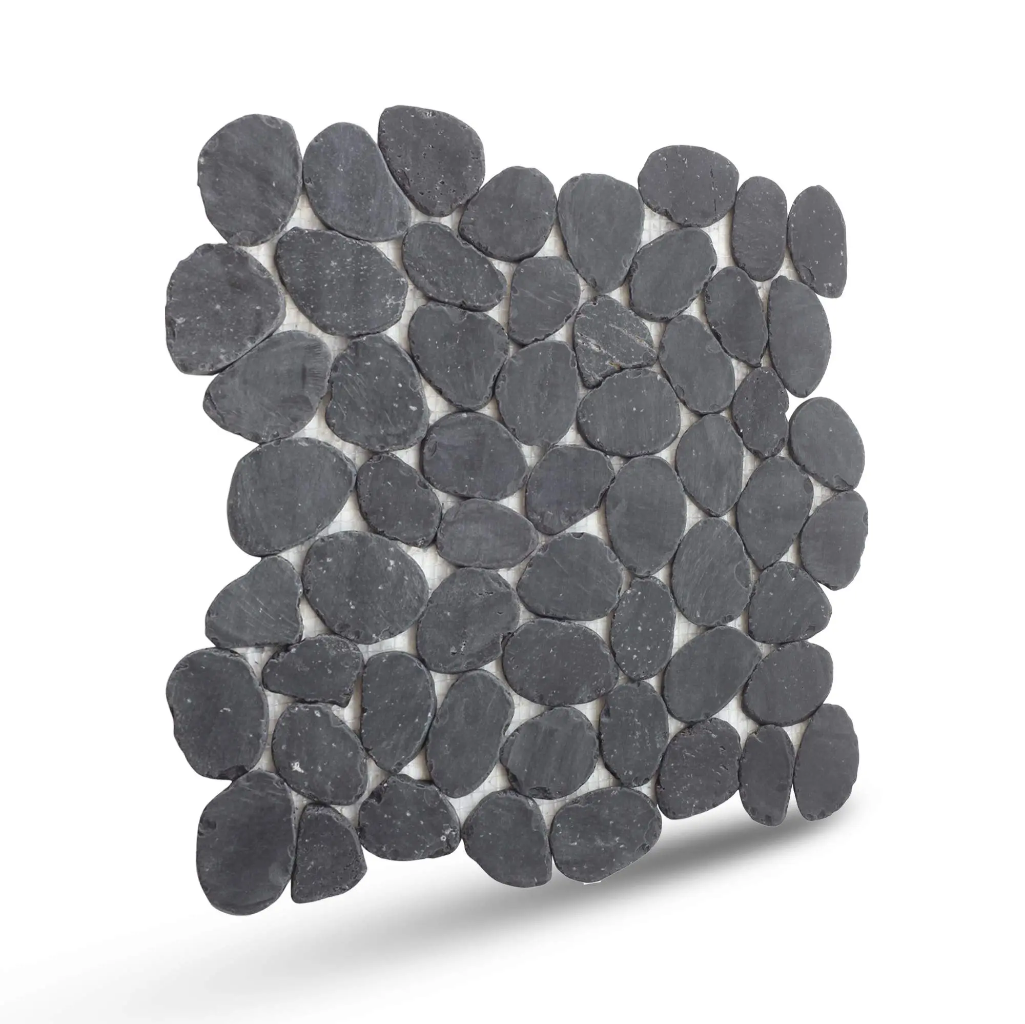 Black Mosaic Tile, Charcoal Sliced Pebble Mosaic Wall & Floor Tile