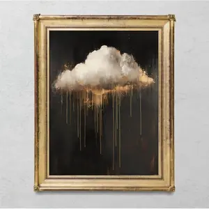 Black Gold Abstract Cloud Canvas Poster, Moody Dark Cloud Art Print, Modern Aesthetic Wall Decor for Living Room Bedroom